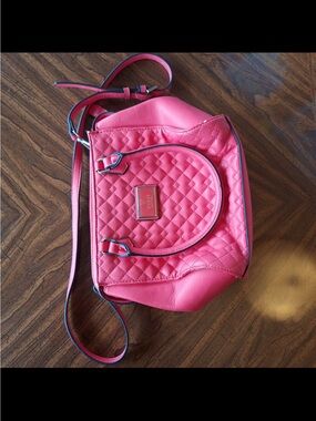 Guess Quilted Pink Crossbody Bag with Logo Plaque